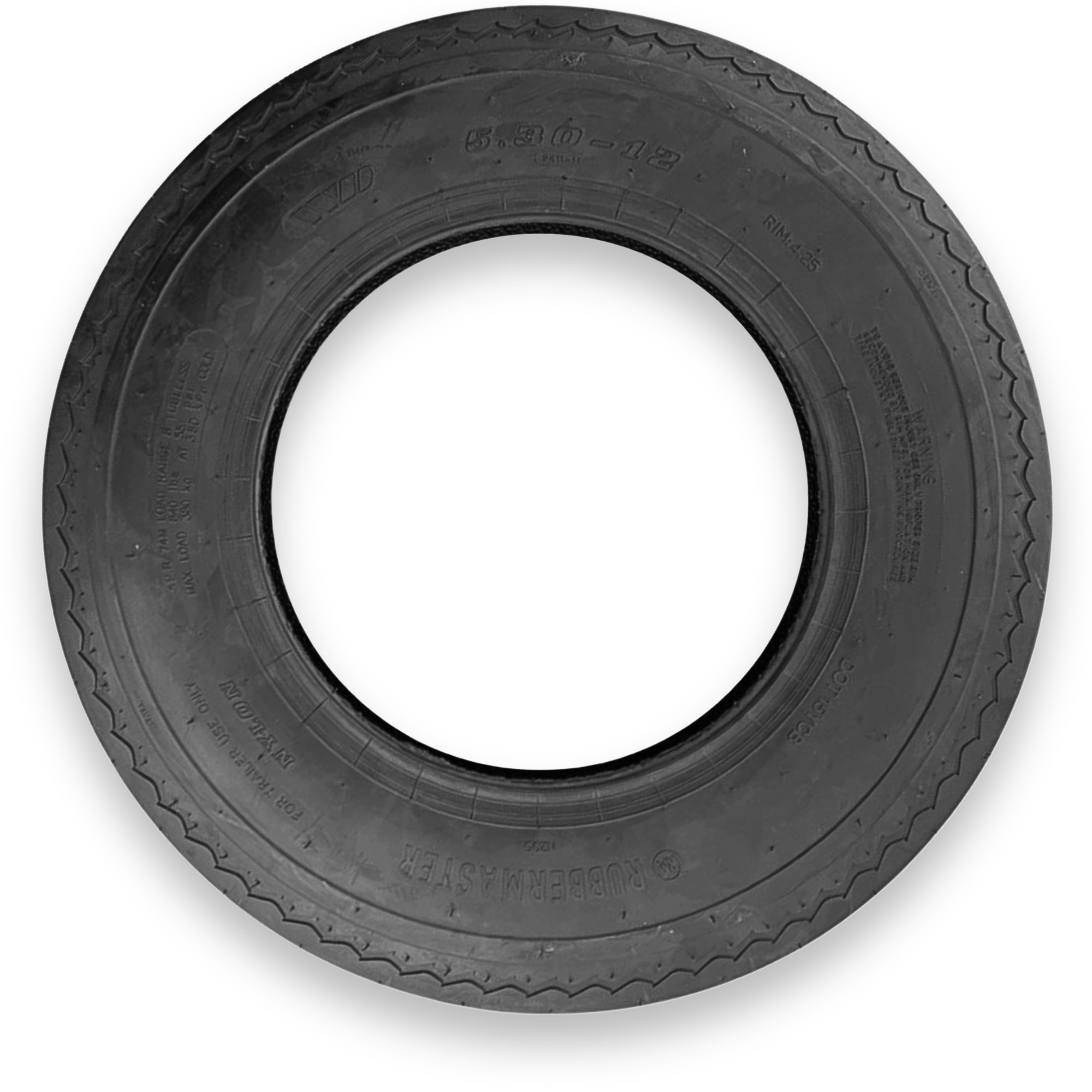 RubberMaster, High Speed Trailer Tire 6 Ply 5.30x12 Tire Diameter 21.65 in, Model# 489172
